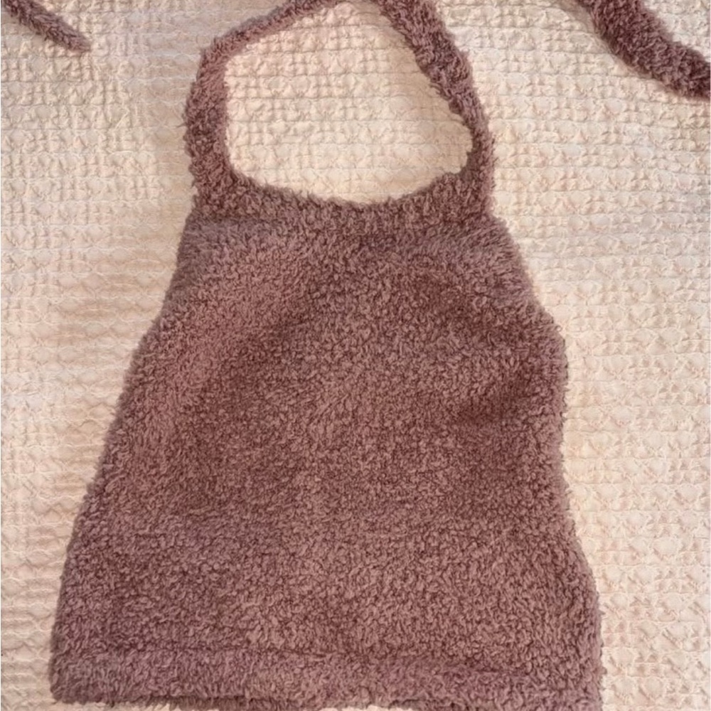 SKIMS cozy knit halter top in color Rose Clay
